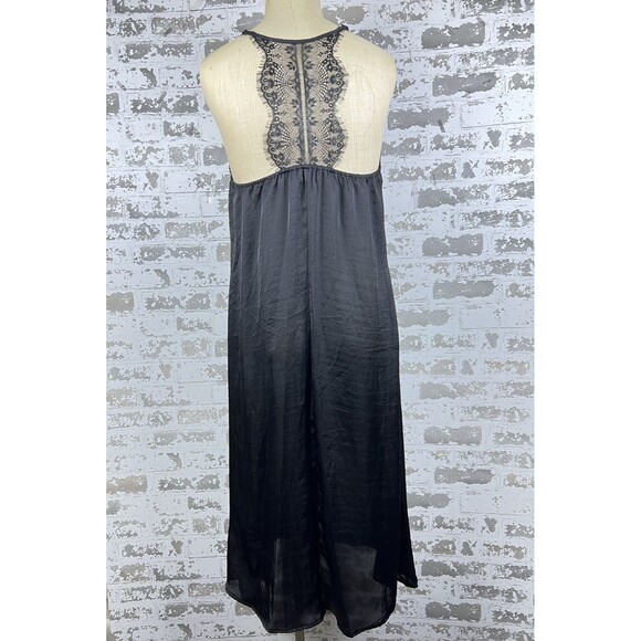 Band of Gypsies Womens L Slip Dress Midi Dress Black Fringe Lace Trim Satin Feel - Picture 4 of 9